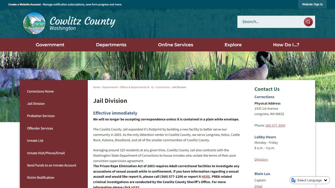 Jail Division | Cowlitz County, WA - Official Website